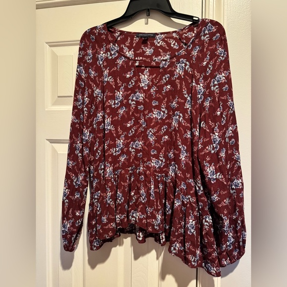 American Eagle Outfitters Burgundy Floral Blouse XL - Picture 1 of 3